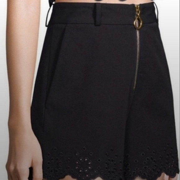 NEW Derek Lam 10 Crosby black shorts high waisted scalloped eyelet zip up size 0 - Picture 3 of 16